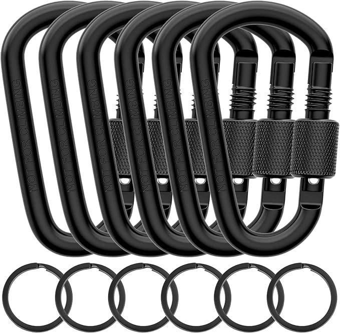 Cridoz Locking Carabiner D Ring Clips with Flat Key Ring
