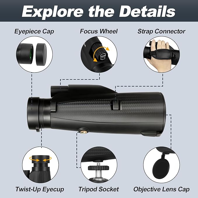BIJIA 10x50 Monocular Telescope – True 10x Steady Handheld Scope with Phone Adapter & Tripod for Clear Long-Distance Bird Watching, Travel & Outdoor Viewing