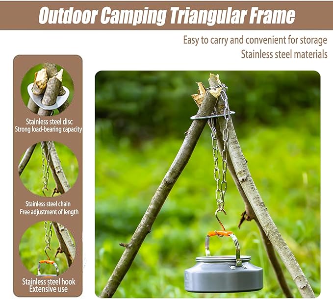 Adjustable Camping Tripod for Cooking - Strong Load-Bearing Campfire Grill With Easy Carry And Storage, Ideal for Camping Cookware And Equipment(2pcs)