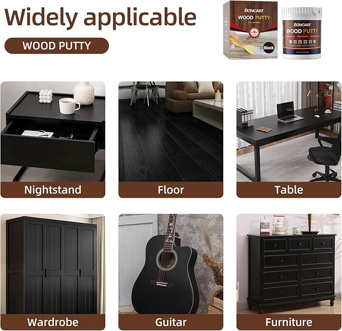 Boncart Black Wood Filler,Black Wood Putty,Wood Filler Putty,Wood Filler Paintable,Wood Furniture Repair Kit,Quickly Repair Any Broken and Defective Wooden Furniture
