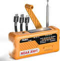 PRUNUS J-366 Emergency Radio with 3 Charging Cables, NOAA Weather Alert, 7400mWh/Solar/Hand Crank/USB-C Charging, Battery Operated, WB/AM/FM, SOS Alarm, Flashlight, Compact for Bag, NOAA Radio