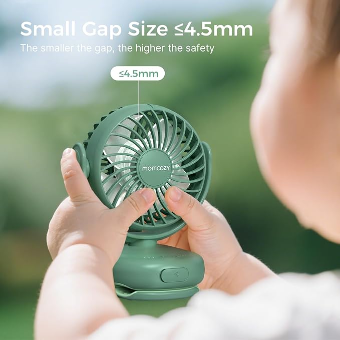 Momcozy Portable Stroller Fan with Clip | 4-Speed Mini-Fan for Carrier | Personal Fans Ultra Light 0.26lb | Gaps ≤4.5mm | Handheld Cooling | Rechargeable Rotate for Diaper Backpack/Table/Chair