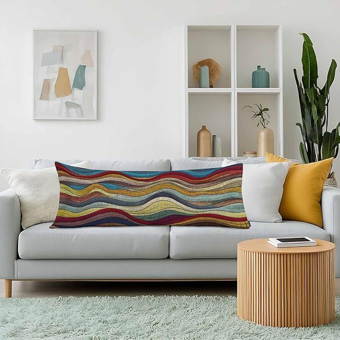 Couch Body Pillow Cover Tribal Wave Bedding Body Pillow Case for Men Women, Retro Ocean Waves Boho Oblong Pillow Covers Throw Cushion Cases for Home Sofa Livingroom 20"X 54"