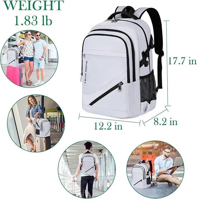 FENGDONG Durable Waterproof Travel Laptop Backpack 17.3 inch,Large College Backpack Bookbag for Men & Women Business Backpack with USB Charging Port and Headset Port Silver Black