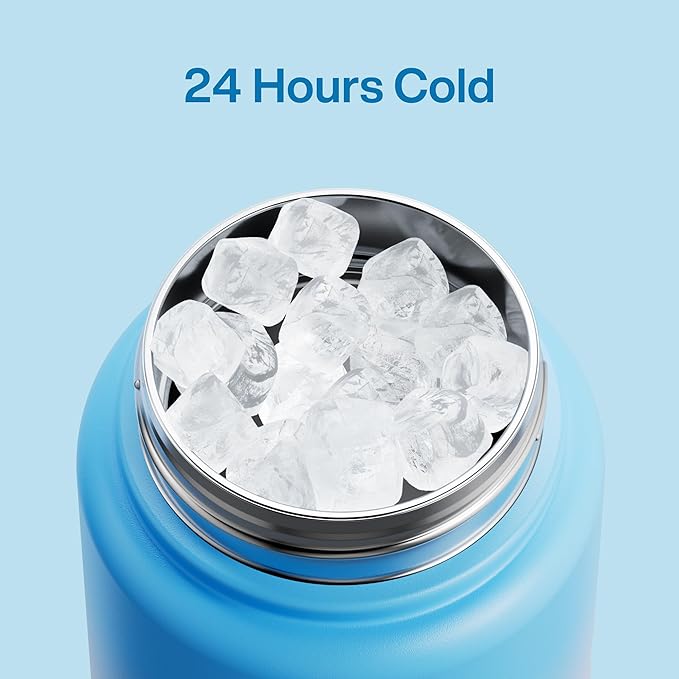 ENCOOL Insulated Water Bottle with Straw Stainless Steel Water Bottle, Leak-Proof, BPA-Free, Double Wall Vacuum Keeps Cold for 24 Hours for Sports, Travel, School (32 oz, Sunny Breeze)