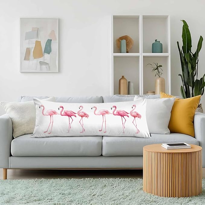 Body Pillowcases with Zipper Flamingo, Cozy Body Pillow Covers Cushion Cover 20 X 54 Inches, Tropical Flamingos Pink Outdoor Body Pillow Case for Home Bedroom Couch Sofa