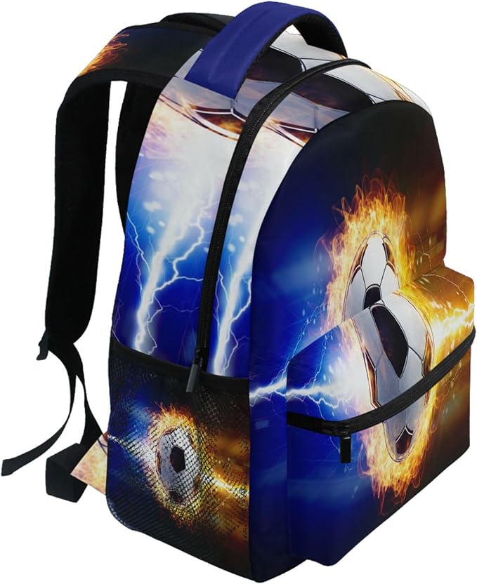 Wamika Soccer Ball Kids Backpack Football Lightning Spark Thunder Boys School Backpacks Girls Preschool Book Bag