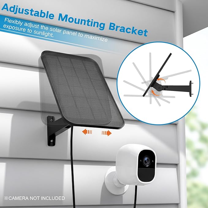 VIRTAVO 3.2W Solar Panel for Security Camera Compatible with Arlo Essential XL, Waterproof Solar Charger with 13ft Cable, 360° Adjustable Mount, Micro USB & USB-C for 5V Rechargeable Cameras