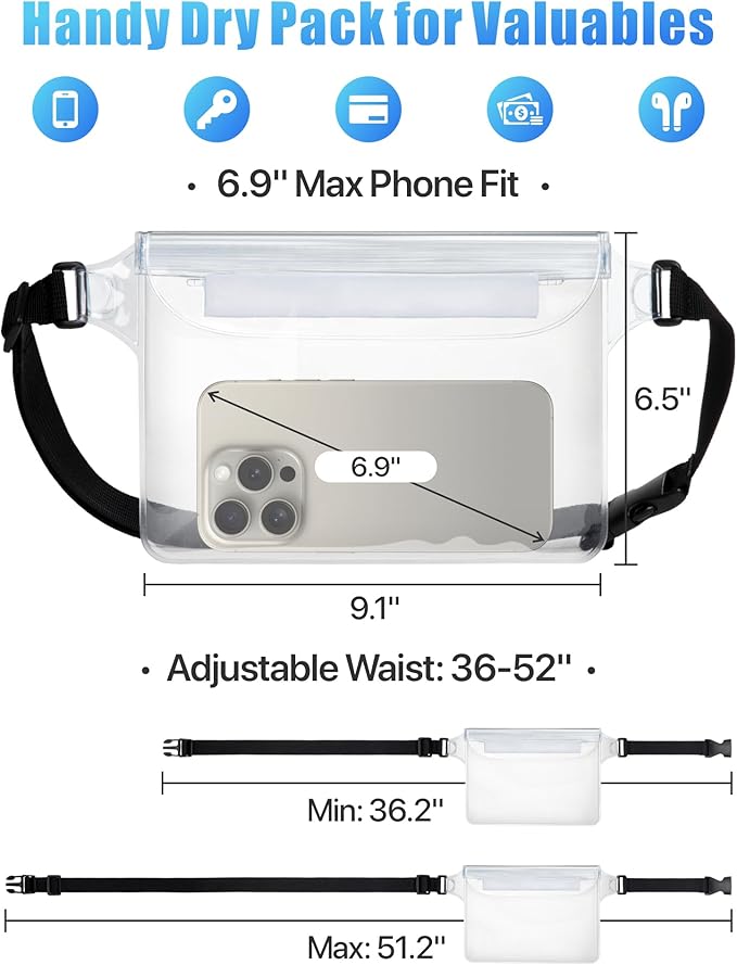 F-color Waterproof Fanny Pack - Cruise Essentials 2026 - Waterproof Pouch with Adjustable Waist Strap, Triple Zipper Roll-Top Dry Bag for Phone, Keep Passport Valuables Dry for Beach Kayaking Boating