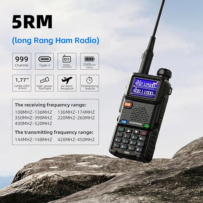 Baofeng Radio UV-5RM Ham Radio Handheld UV5R Walkie Talkies Long Range with NOAA Weather | Rechargeable |Programming Cable & Earpiece | 999 Channels for Emergency,Survival,Hunting,Camping(2 Pack)