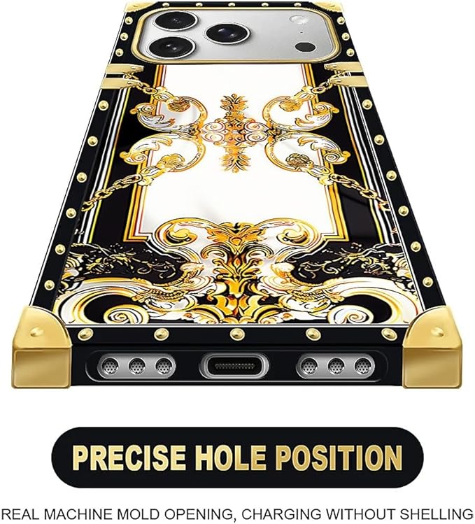 for iPhone 17 Pro Max Case Luxury Golden Decoration for Girl Women Soft TPU Shockproof Protective Hard PC Back for iPhone 17 Pro Max Crazy Pattern Gold Grain Flowers