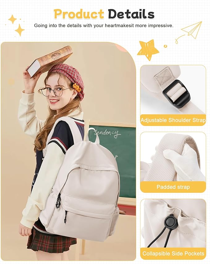BJLFS Large White Backpack for Women Men, Gym Backpack for Women Foldable Outdoor Weekender Gym Bag, Waterproof Sports Back Pack & Dance Yoga travel Bag