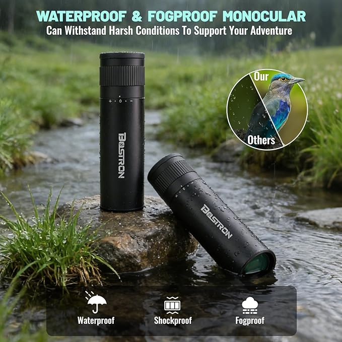 10x32 HD Monocular Telescope for Adults High Powered, Metal Cover Waterproof Fogproof Prism FMC Coated Optic Mini Monocular Poctable Handheld Telescope with Phone Adapter for Concert,Matches,Hiking