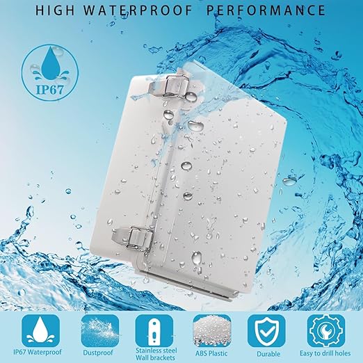 2Pcs Outdoor Waterproof Electrical Junction Box Weatherproof IP67 ABS Plastic Enclosure Switch Router Project Box Electronics DIY Enclosure With Mounting Plate Wall Bracket Grey 8.6x6.7x4.3in