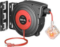 DEWENWILS 50FT Extension Cord Reel with 6 Grounded Outlets, Retractable Extension Cord Reel, 14/3C SJTOW, Twist-lock Stopper, 13A Circuit Breaker, Heavy Duty Power Cord, ETL Listed