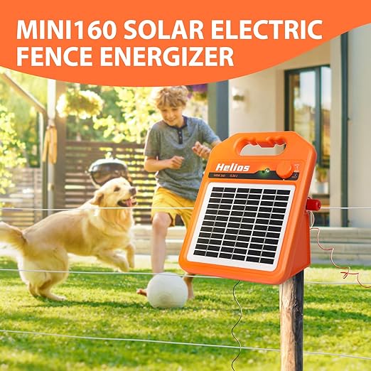MINI160 2 Miles Solar Fence Charger, 0.16 Joule Solar Electric Fence Charger for Livestock, Pigs, Horses, Cattle Sheep, Solar Powered Electric Fence with Day or Night Mode, Easy Installation