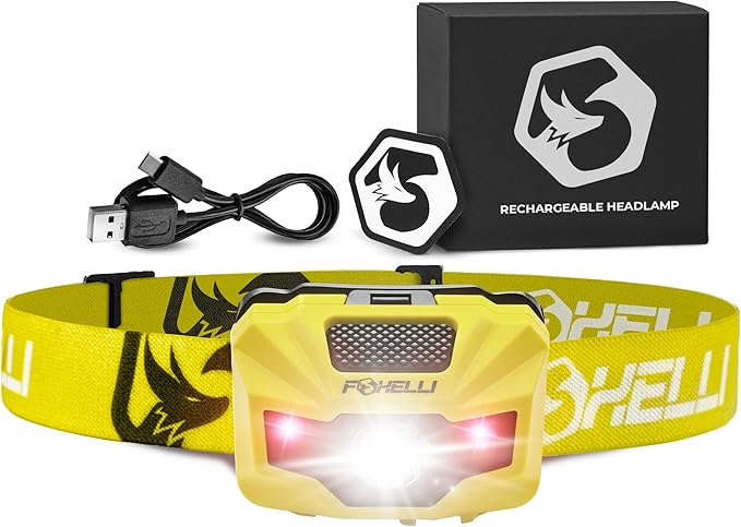 Foxelli USB‑C Rechargeable LED Headlamp – Ultra‑Light 2.4 oz & Bright 180 Lumens – Red/White Light, 5 Modes, IPX5 Waterproof, 40 h Runtime for Trail Running, Camping, Hiking