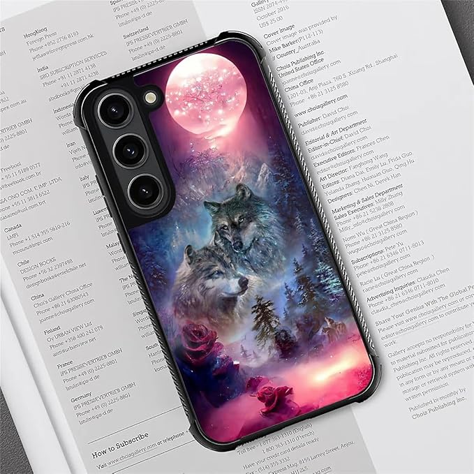 for Samsung Galaxy S23 Case, Star Two Wolfs Howling Pattern Graphic Design Girl Boy Soft Silicone Hard Acrylic Shock Protection for Samsung Galaxy S23