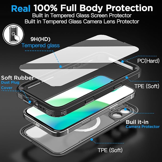 AICase Waterproof Case for iPhone 16(6.1") with MagSafe Support Snowproof,Dustproof/Shockproof,IP68 Certified 360 Full Body Protection Fully Sealed Underwater Cover for iPhone 16 2024_1