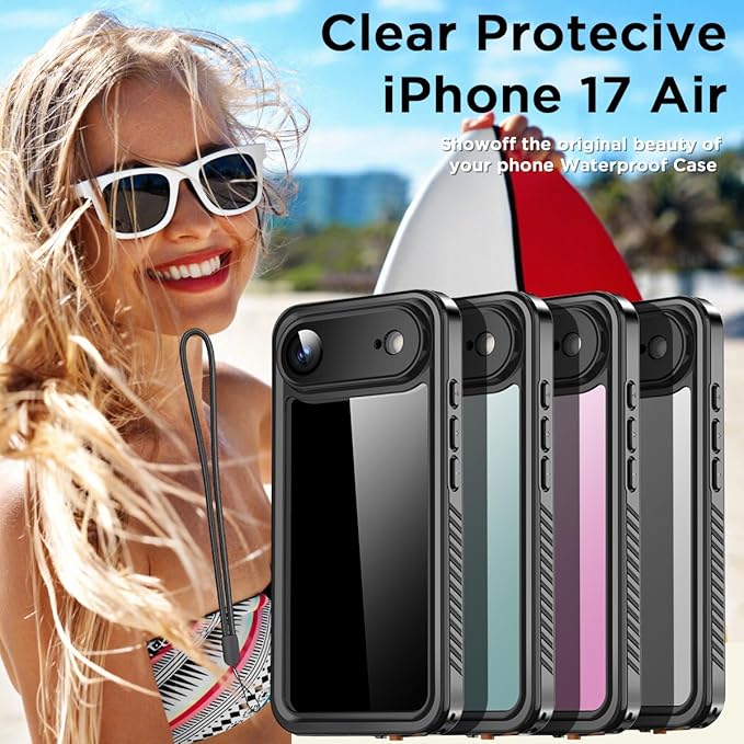 AICase Compatible with iPhone Air Case Waterproof, Clear Water Proof Built-in Screen Protector Shockproof Dustproof Snowproof Full Body Rugged Underwater Phone Case with Lanyard