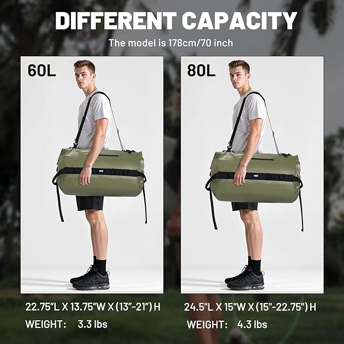 MIER Waterproof Duffel Bag Motorcycle Dry Bag Backpack Large Roll-Top Heavy Duty Dry Duffle Bags for Kayaking Camping Boating Gym Beach Cruise Ship, 60L/80L