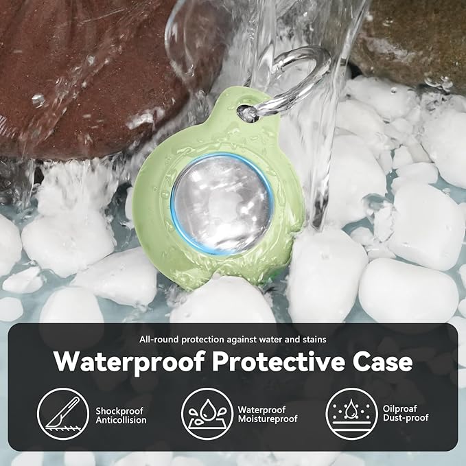 for Apple AirTag 2nd & 1st Gen, Waterproof Case for AirTag Holder Keychain,GPS Tracker Cover for Dog,Car Key,Luggage-D5-Light Green