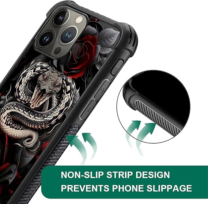 for iPhone 16 Pro Max Case, Entwined Rose Snake Pattern Graphic Design Girl Boy Soft Silicone Hard Acrylic Shock Protection for iPhone 16 Pro Max