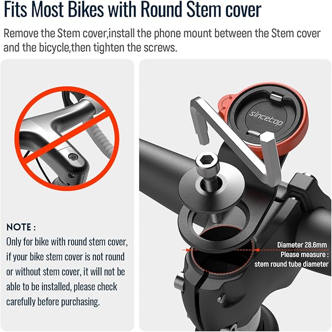 Bike Phone Mount,Mountain Bicycle Stem Cell Phone Holder,Universal Aluminum Handlebar Phone Clamp,MTB / Road E-Bike Cycling Mobile Phone Clip,Quick Release Attach/Detach-Orange【Series C-1st Gen】