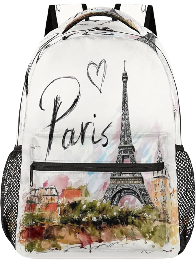 Backpacks France Paris Eiffel Tower House School Bag Student Bookbag Adjustable Shoulder Bags Laptop Rucksack Travel Hiking Camping Daypack for Teens Girls Boys Women Men