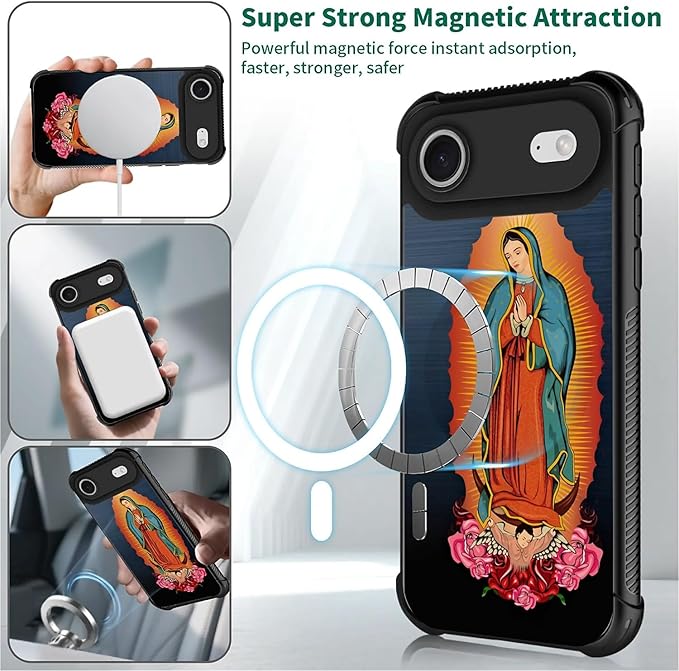 for iPhone 17 Air Case,for MagSafe Graphic Design for Girl Boy Soft Silicone Hard Acrylic Shock Protection Designed for iPhone 17 Air Red Virgen Guadalupe Pattern