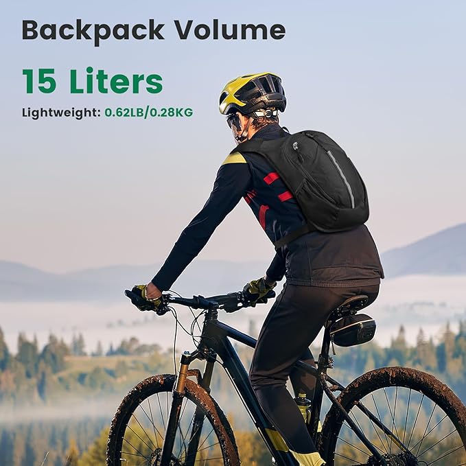 Small Hiking Backpack 15L- Lightweight Packable Foldable Backpack for Travel Camping Outdoor Commute, Compact Rucksack for Women Men(Black)