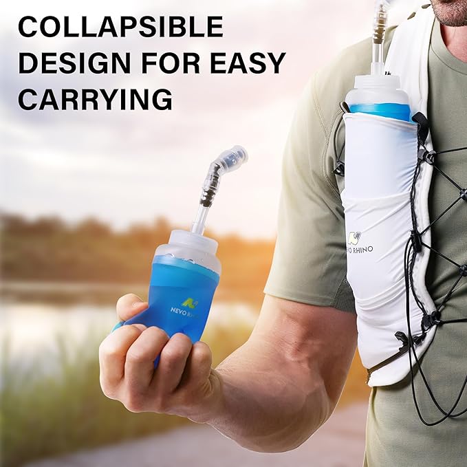 N NEVO RHINO 350ml/500ml TPU Soft Flask with Straw for Hydration Vest Pack Collapsible Water Bottle for Running Trail Hiking Cycling Marathon Camping