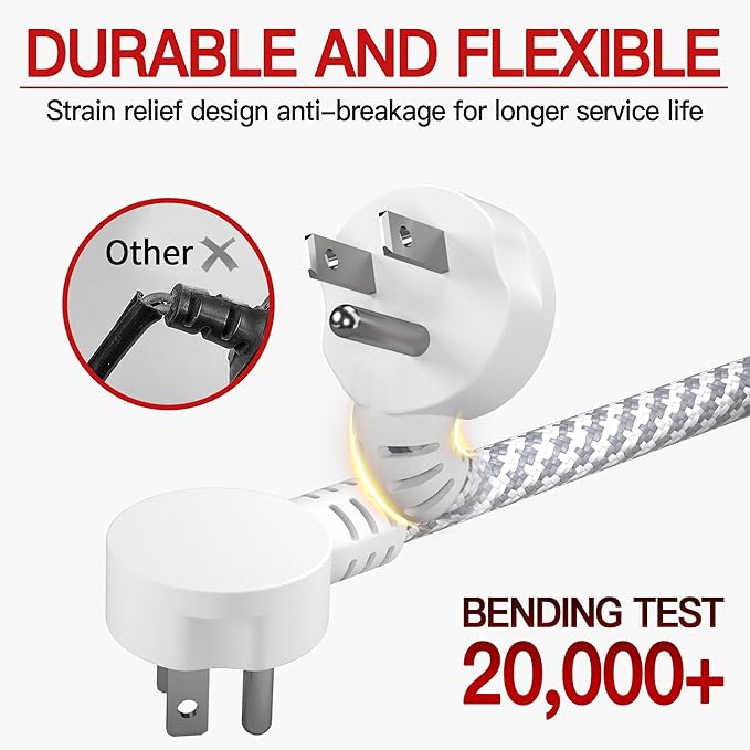 16/3 Flat Plug Braided Extension Cord 15 FT, Indoor 3 Prong Grounded Low Profile Extension Wire Flexible, Suitable for Home and Office, 13 Amp 1625 Watt 125VAC 16AWG, ETL Listed