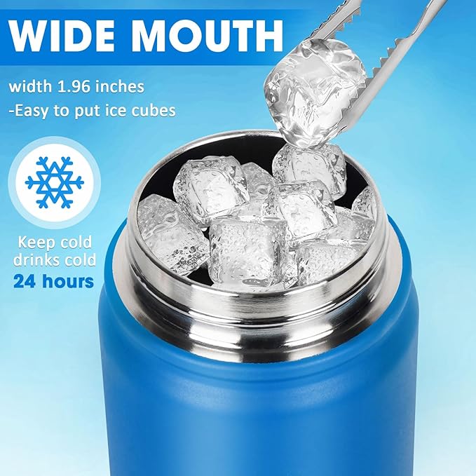 Insulated Water Bottle 24oz, Stainless Steel Double Wall Vacuum Sports Flask with 2-in-1 Straw & Chug Lid, BPA-Free, Leak Proof, Keeps Cold 24H for Travel Gym School