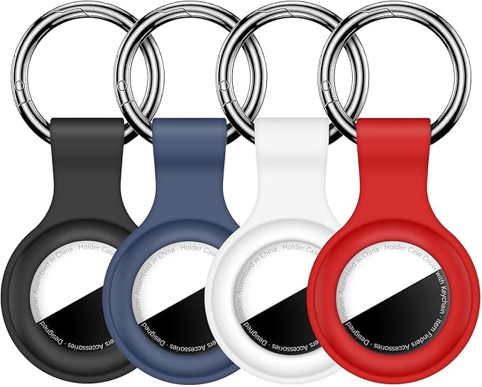 Linsaner [4 Pack] Holder for AirTag 2nd Gen (2026) & 1st Gen, Silicone Case Keychain Key Ring, Protective Cover for Apple for Air Tags, GPS Finder Accessories,Black/Blue/White/Red