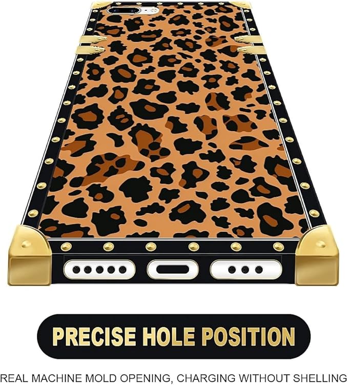 Compatible with iPhone 8 7 SE Case, Brown Leopard Texture Luxury Golden Decoration for Girl Women Soft TPU Shockproof Protective Hard PC Back for iPhone 8 7 SE