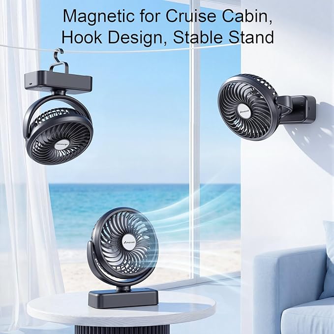 10000mAh Magnetic Cruise Golf Cart Fan, Camping Fans with Hook, Ultra-Compact Travel Fan for Sleeping, Work Light Tool Gifts for Mom Women Men Dad BBQ Grill, Travel Camping Cruise Essentials 2026