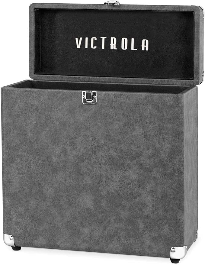 Victrola Vintage Vinyl Record Storage and Carrying Case, Fits all Standard Records - 33 1/3, 45 and 78 RPM, Holds 30 Albums, Perfect for your Treasured Record Collection, Gray, 1SFA (VSC-20-GRY)
