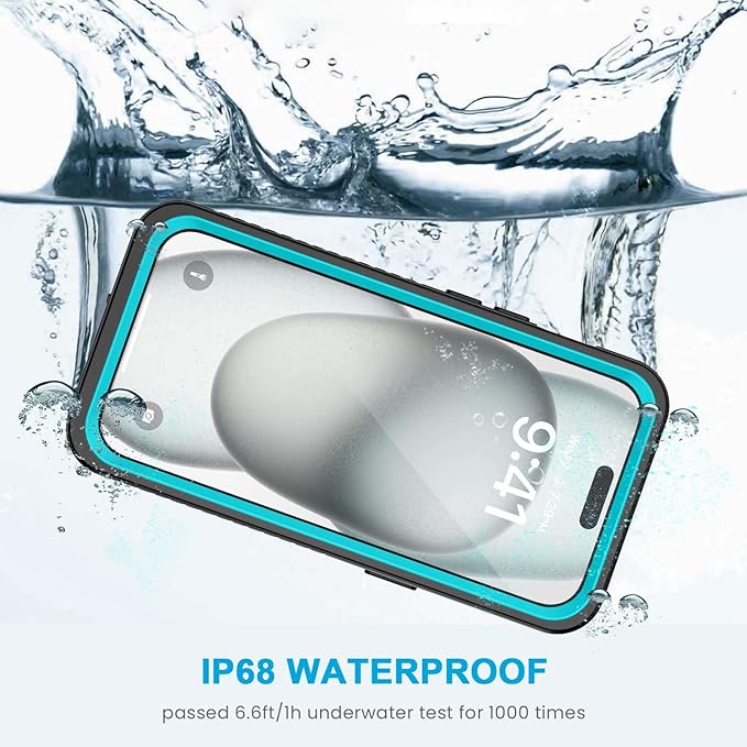 Lanhiem for iPhone 15 Plus Case, IP68 Waterproof Dustproof Shockproof Cases with Built-in Screen Protector, 360 Full Body Protective Front and Back Cover for iPhone 15 Plus - 6.7 inch (Blue)