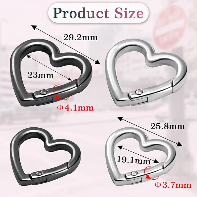 4pcs Heart Carabiner Keychain Clip, Metal Spring Heart Rings Hook Key Ring Carabiner Clips for Purse Bag Charms Backpack Strap Dog Tags Hang Water Bottle Paracord Keychain Lanyard(Silver Black)