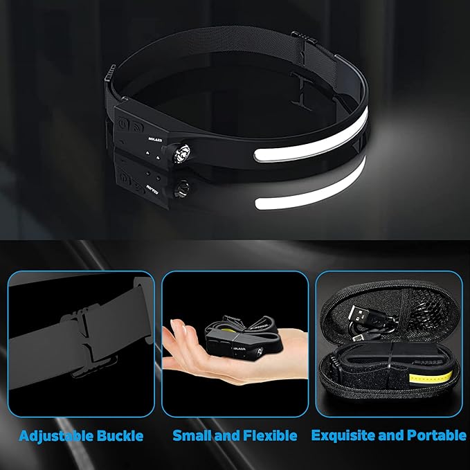 Rechargeable LED Headlamp, 230° Illumination Headlight with Motion Sensor, Lightweight, Weatherproof, 2 Light Source Head Lamp Flashlight for Camping, Hiking, Running, Outdoor - Adults and Kids