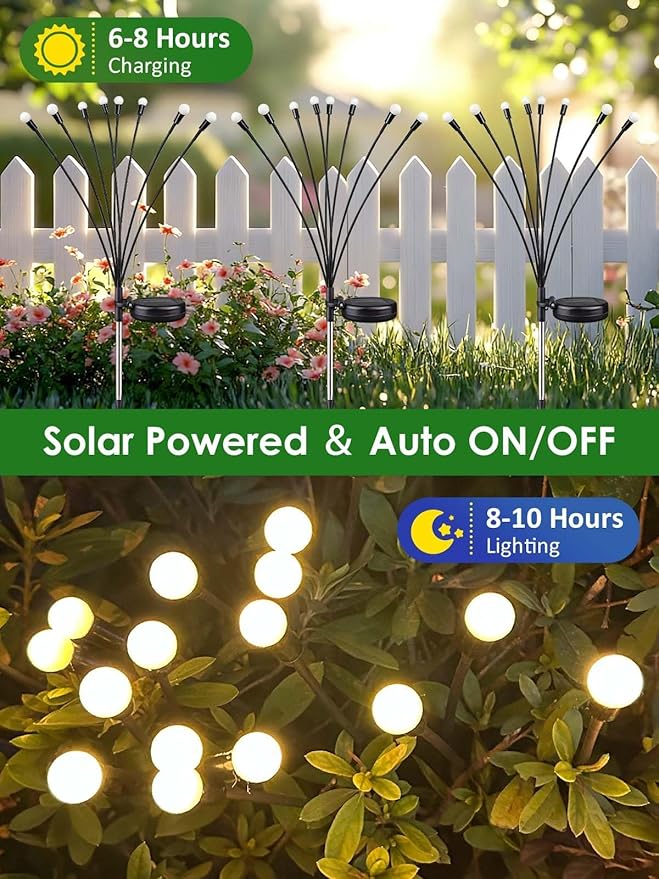2026 Upgraded Solar Lights Outdoor, 12 Pack Solar Garden Lights with 2 Modes, Firefly Lights Outdoor Waterproof, Sway by Wind, Twinkle Firefly Light for Yard Patio Path Garden Decoration (Warm White)
