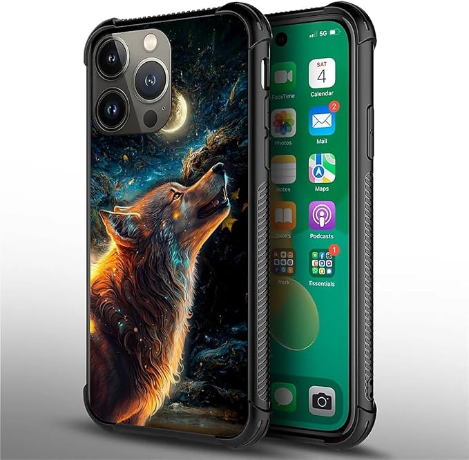 for iPhone 13 Pro Max Case, Star Cave Hungry Wolf Pattern Graphic Design Girl Boy Soft Silicone Hard Acrylic Shock Protection for iPhone 13 Pro Max