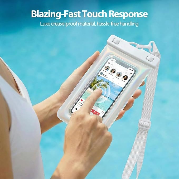 Floatable Waterproof Phone Pouch Case for iPhone 17 16 Pro Max/15/14, IP68 Travel Cellphone Dry Bag Beach Cruise Ship Essentials Bags with Crossbody Lanyard, Pearlescent - 7″