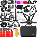 Accessories Bundle for DJI Osmo Action 5 Pro/Action 4/3 Waterproof Case Diving Housing Silicone Case Glass Screen Protector Film Whole Kit 60E (Kit1 for DJI Osmo Action 5 Pro/4/3)