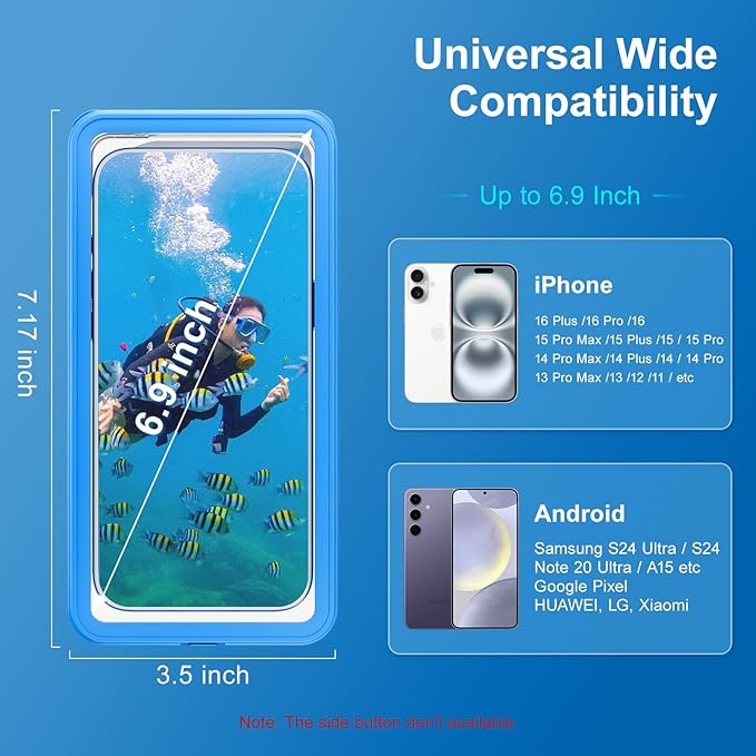 Beasyjoy Waterproof Phone Case, Underwater Phone Case for Snorkeling, Universal IPX8 Diving Pouch with Lanyard for iPhone Samsung Google Moto Series-NOT Fit Snugly Touchscreen Operated Only-Dark Blue