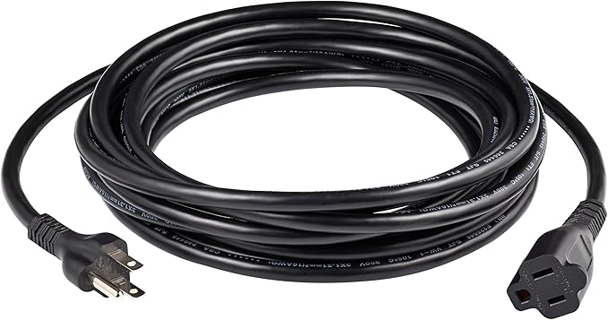 Amazon Basics Extension Cord, 20 Ft, 3 Prong Outlet Extender, Indoor, 13 Amps, 125V, 16 AWG, Black