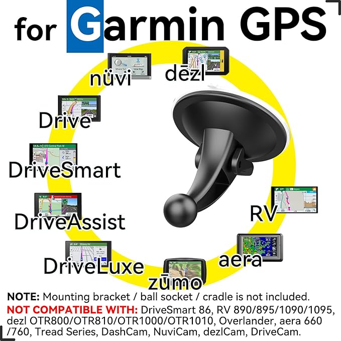 for Garmin GPS Car Mount 2 Pack Replacement Non-Sticky Suction Cup 17mm Ball Mount Windshield Holder fit Garmin Nuvi Drive Dezl RV GPS, Black