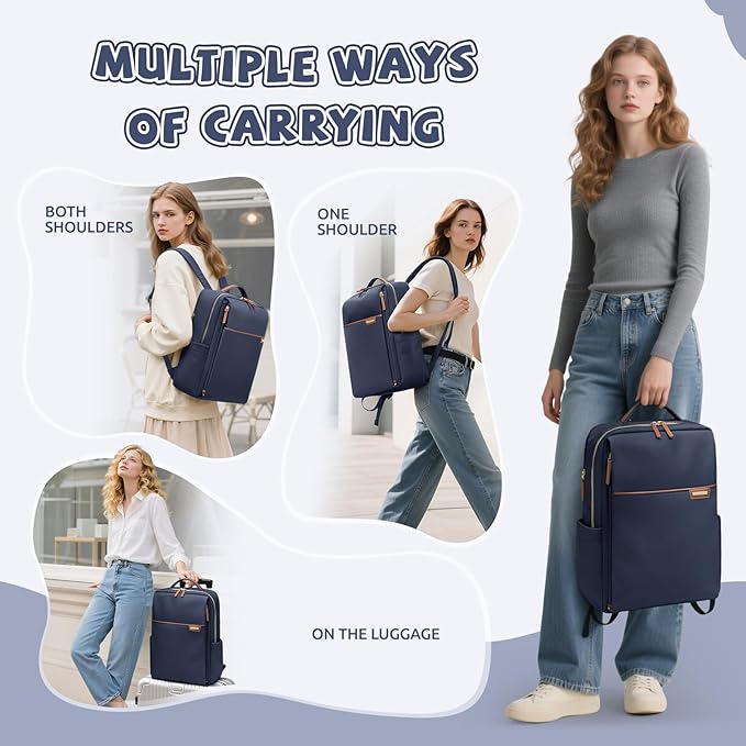 Laptop Backpack for Women, Work Business Traval Computer Backpacks with Laptop Compartment Waterproof Casual Daypack for Travel College,16Inch,Navy Blue