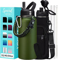 32 oz Water Bottles Insulated with Straw & Chug Lid, Paracord Handle, Strap Carry Bag, Triple Wall Stainless Steel Wide Mouth Thermal Flask for Men Women Gym Outdoor Fitness Sports Hiking, Army Green
